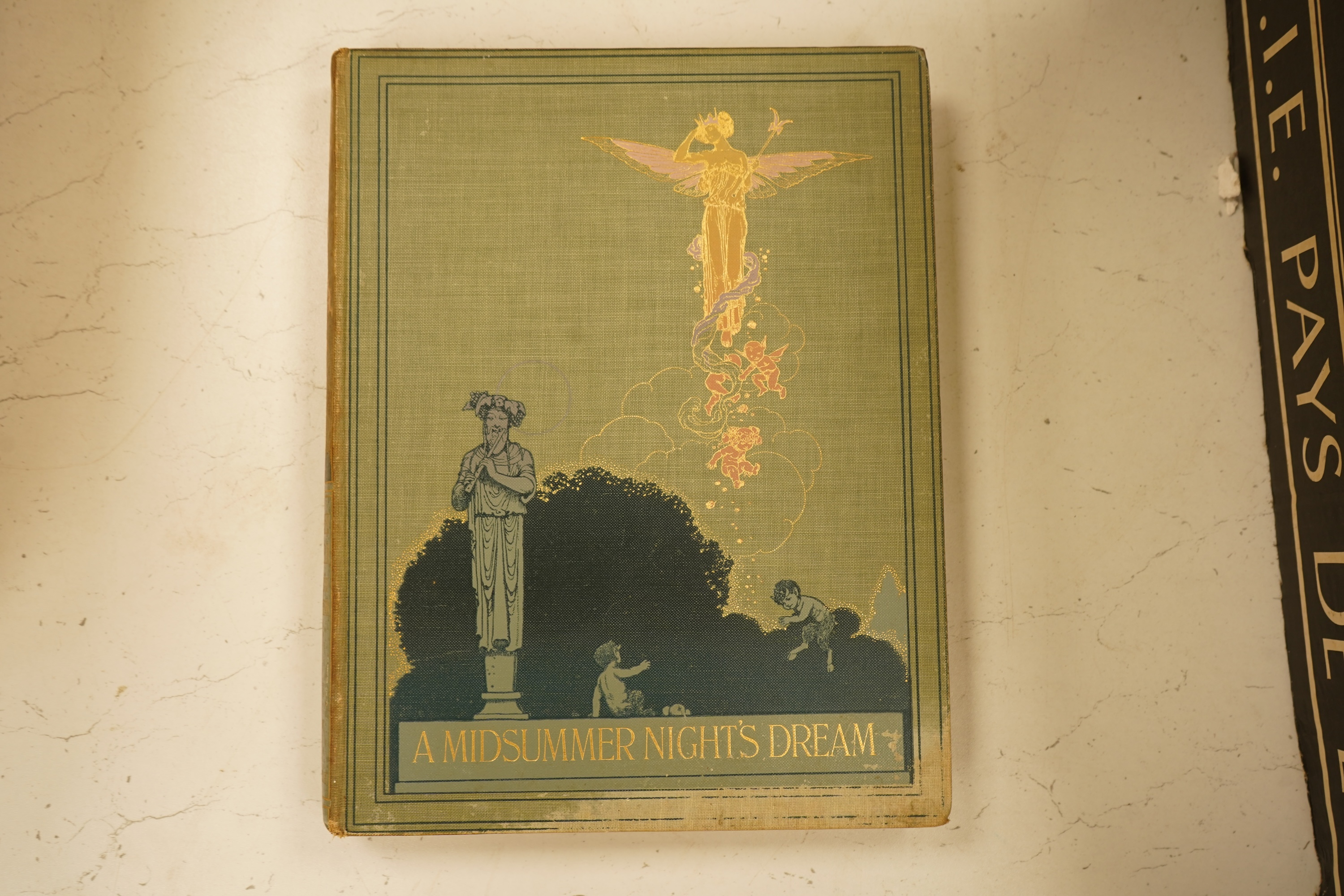 Shakespeare, William - Shakespeare's Comedy of a Midsummer Night's Dream ... decorated pictorial title, 12 coloured and mounted plates (within coloured borders) and num. other illus. (by W. Heath Robinson); publisher's g